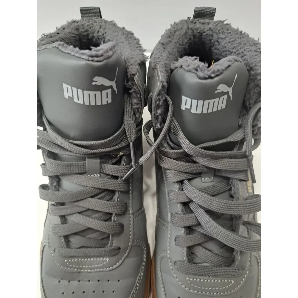PumaCaven Mid Winter Shoes Mens Sz 11 Gray Brown Faux‎ Fur Sneakers Trainers